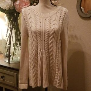 CAbi Cable Knit Lace Up Sweater
